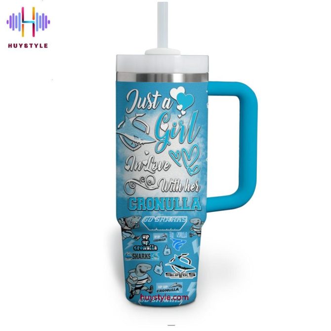Cronulla-Sutherland Sharks Nrl Custom Stanley Quencher 40Oz Stainless Steel Tumbler With Handle - Image 3