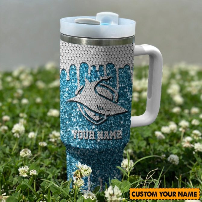 Cronulla-Sutherland Sharks Nrl Sports Glitter Custom Stanley Quencher 40Oz Stainless Steel Tumbler With Handle - Image 2