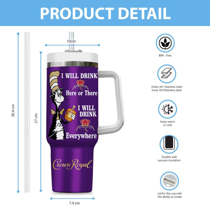 Crown Royal Drinks Custom Stanley Quencher 40Oz Stainless Steel Tumbler - Image 5