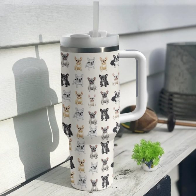 Cuddle Time Frenchie Bulldog Custom Stanley Quencher 40Oz Stainless Steel Tumbler With Handle - Image 2