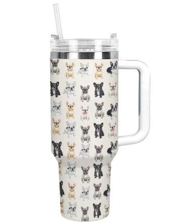Cuddle Time Frenchie Bulldog Custom Stanley Quencher 40Oz Stainless Steel Tumbler With Handle