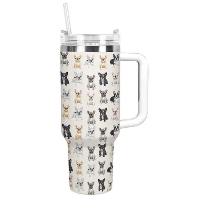 Cuddle Time Frenchie Bulldog Custom Stanley Quencher 40Oz Stainless Steel Tumbler With Handle