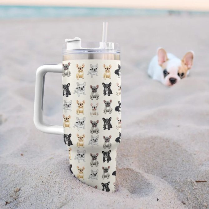 Cuddle Time Frenchie Bulldog Custom Stanley Quencher 40Oz Stainless Steel Tumbler With Handle - Image 4