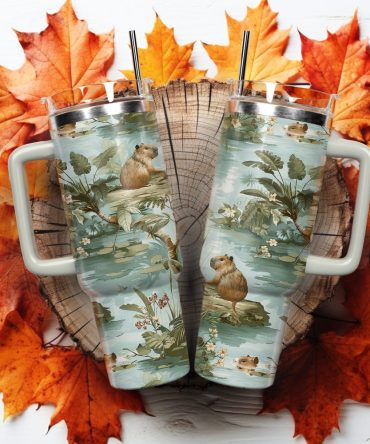 Cuddly Capybara Custom Stanley Quencher 40Oz Stainless Steel Tumbler With Handle