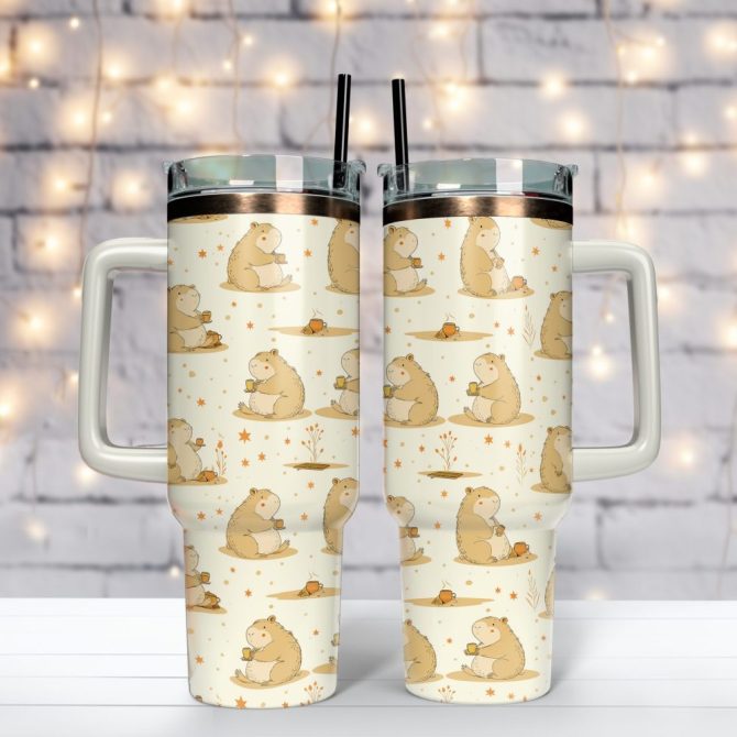 Cuddly Capybara Custom Stanley Quencher 40Oz Stainless Steel Tumbler With Handle - Image 3