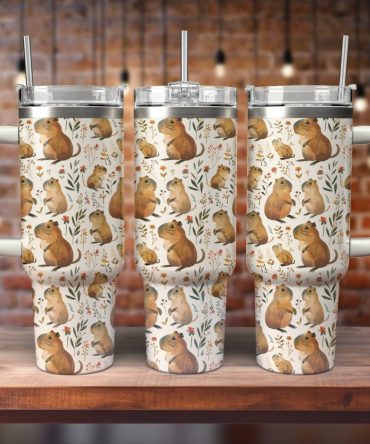 Cuddly Capybara Custom Stanley Quencher 40Oz Stainless Steel Tumbler With Handle