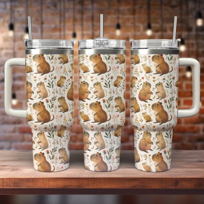 Cuddly Capybara Custom Stanley Quencher 40Oz Stainless Steel Tumbler With Handle