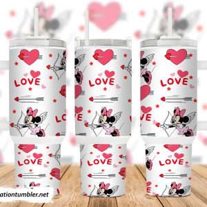 Cupid Minnie Mouse Disney Cartoon Custom Stanley Quencher 40Oz Stainless Steel Tumbler With Handle