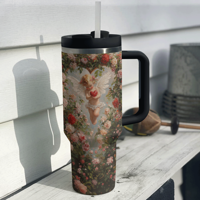 Cupid #8217;S Garden Love Custom Stanley Quencher 40Oz Stainless Steel Tumbler With Handle - Image 4