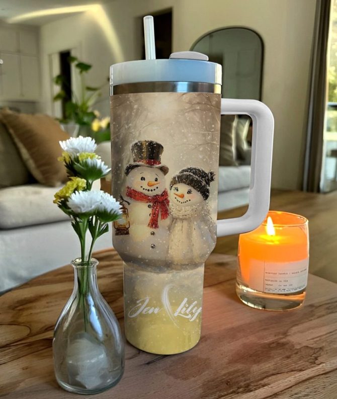 Customized Snowy Cuddle Christmas Custom Stanley Quencher 40Oz Stainless Steel Tumbler With Handle - Image 2