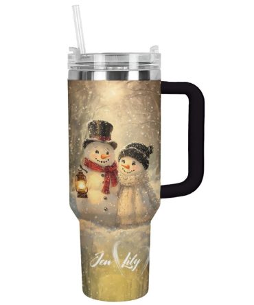 Customized Snowy Cuddle Christmas Custom Stanley Quencher 40Oz Stainless Steel Tumbler With Handle
