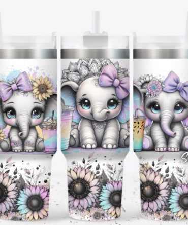 Cute Baby Elephant Custom Stanley Quencher 40Oz Stainless Steel Tumbler With Handle
