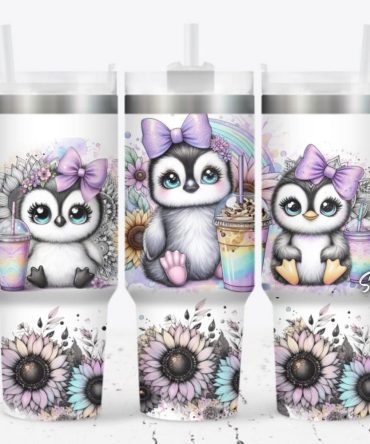 Cute Baby Penguin Custom Stanley Quencher 40Oz Stainless Steel Tumbler With Handle