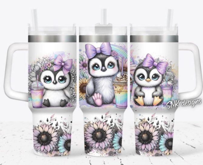 Cute Baby Penguin Custom Stanley Quencher 40Oz Stainless Steel Tumbler With Handle