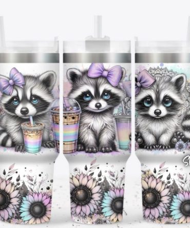 Cute Baby Raccoon Custom Stanley Quencher 40Oz Stainless Steel Tumbler With Handle