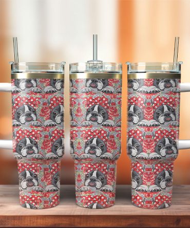 Cute Boston Terrierr Custom Stanley Quencher 40Oz Stainless Steel Tumbler With Handle