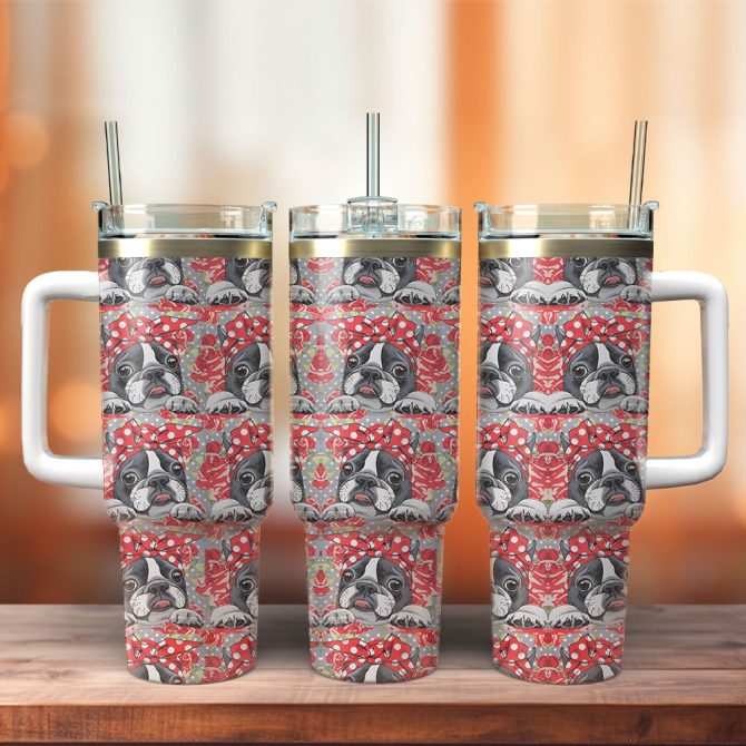Cute Boston Terrierr Custom Stanley Quencher 40Oz Stainless Steel Tumbler With Handle