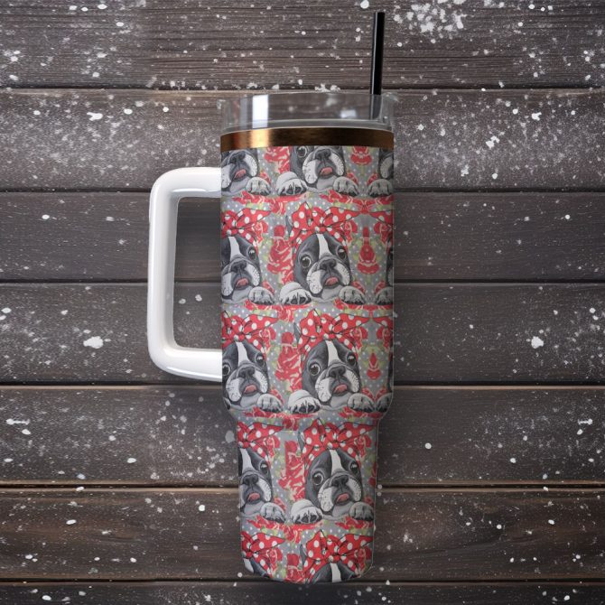 Cute Boston Terrierr Custom Stanley Quencher 40Oz Stainless Steel Tumbler With Handle - Image 2