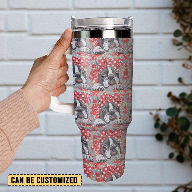 Cute Boston Terrierr Custom Stanley Quencher 40Oz Stainless Steel Tumbler With Handle - Image 3