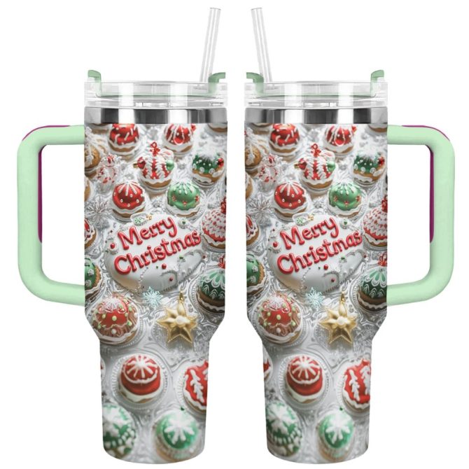 Cute Cake Christmas Custom Stanley Quencher 40Oz Stainless Steel Tumbler With Handle