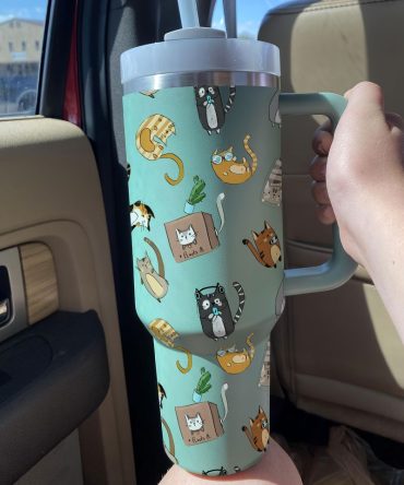 Cute Cat Custom Stanley Quencher 40Oz Stainless Steel Tumbler