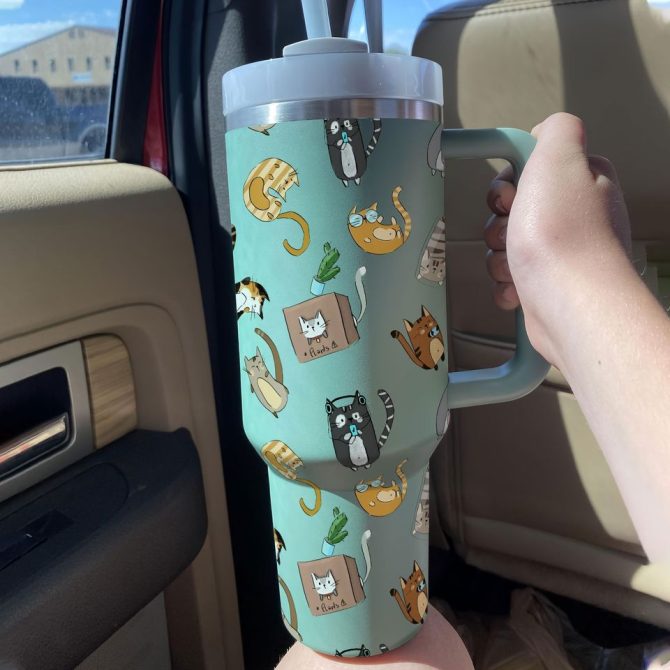Cute Cat Custom Stanley Quencher 40Oz Stainless Steel Tumbler