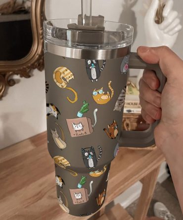 Cute Cat Custom Stanley Quencher 40Oz Stainless Steel Tumbler