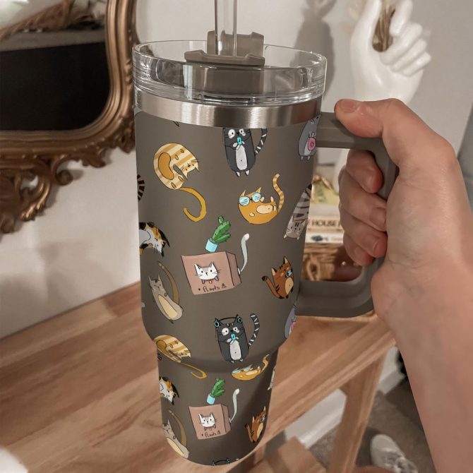 Cute Cat Custom Stanley Quencher 40Oz Stainless Steel Tumbler
