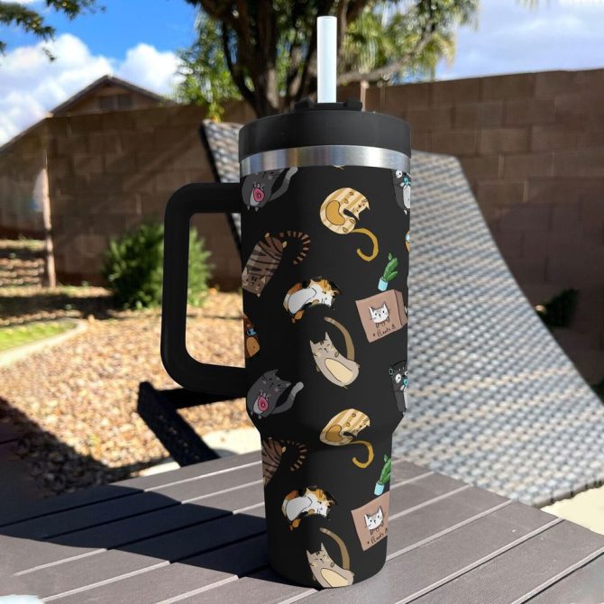 Cute Cat Custom Stanley Quencher 40Oz Stainless Steel Tumbler