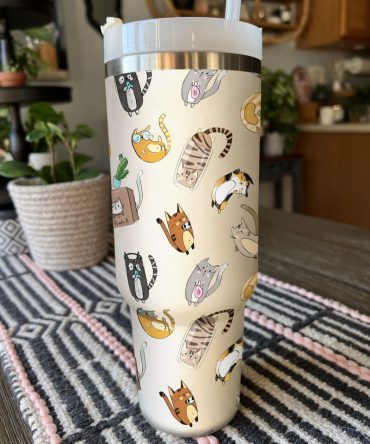 Cute Cat Custom Stanley Quencher 40Oz Stainless Steel Tumbler
