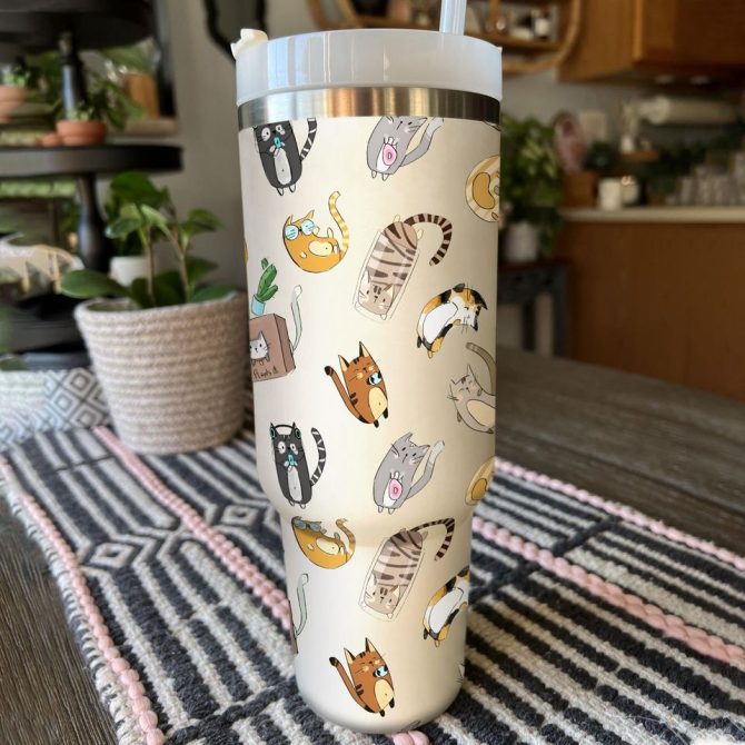 Cute Cat Custom Stanley Quencher 40Oz Stainless Steel Tumbler