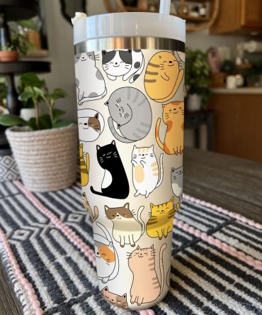 Cute Cat Custom Stanley Quencher 40Oz Stainless Steel Tumbler