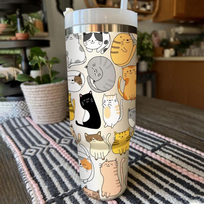 Cute Cat Custom Stanley Quencher 40Oz Stainless Steel Tumbler