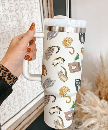 Cute Cat Custom Stanley Quencher 40Oz Stainless Steel Tumbler
