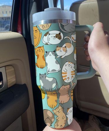 Cute Cat Custom Stanley Quencher 40Oz Stainless Steel Tumbler