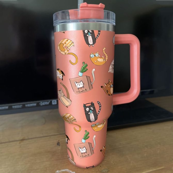 Cute Cat Custom Stanley Quencher 40Oz Stainless Steel Tumbler