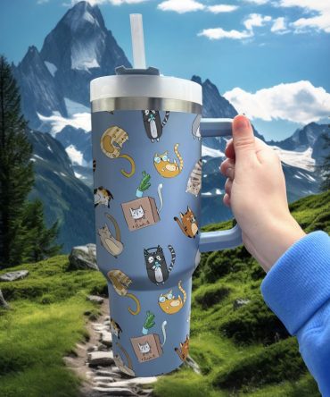 Cute Cat Custom Stanley Quencher 40Oz Stainless Steel Tumbler