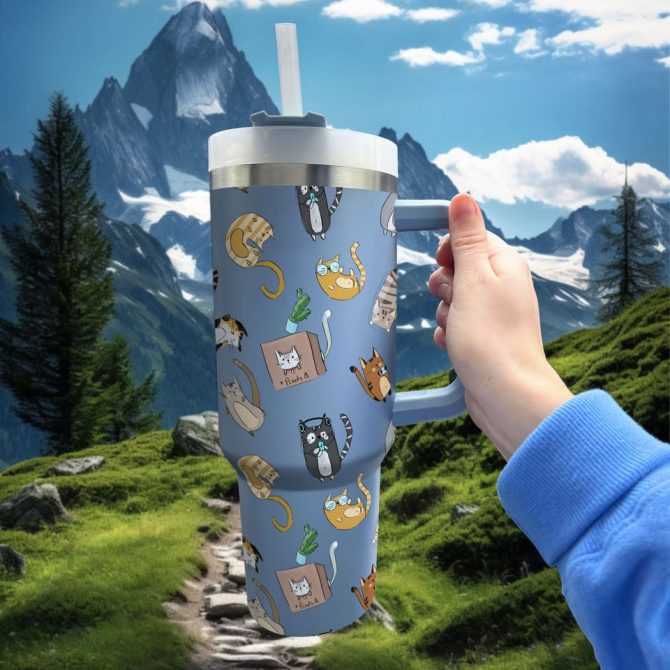 Cute Cat Custom Stanley Quencher 40Oz Stainless Steel Tumbler