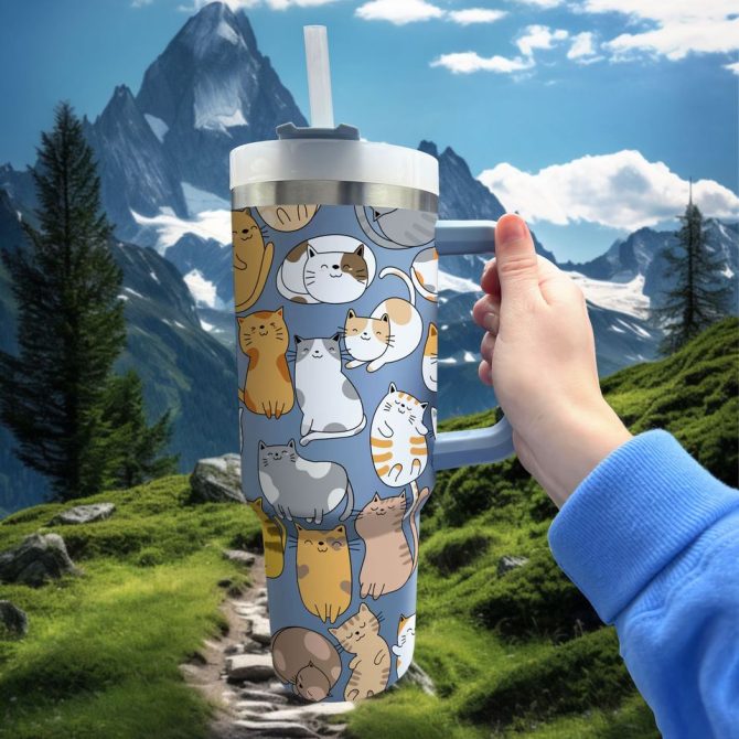 Cute Cat Custom Stanley Quencher 40Oz Stainless Steel Tumbler