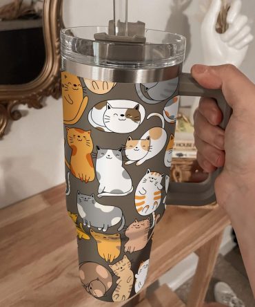 Cute Cat Custom Stanley Quencher 40Oz Stainless Steel Tumbler