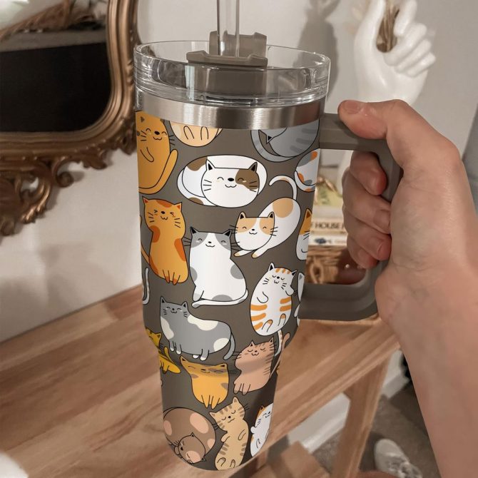 Cute Cat Custom Stanley Quencher 40Oz Stainless Steel Tumbler