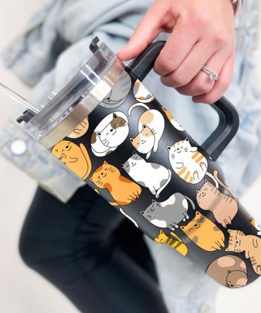 Cute Cat Custom Stanley Quencher 40Oz Stainless Steel Tumbler