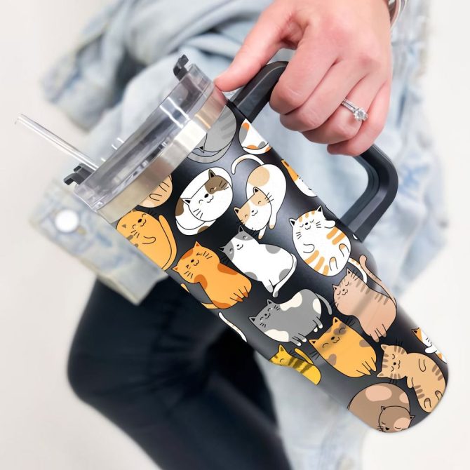 Cute Cat Custom Stanley Quencher 40Oz Stainless Steel Tumbler