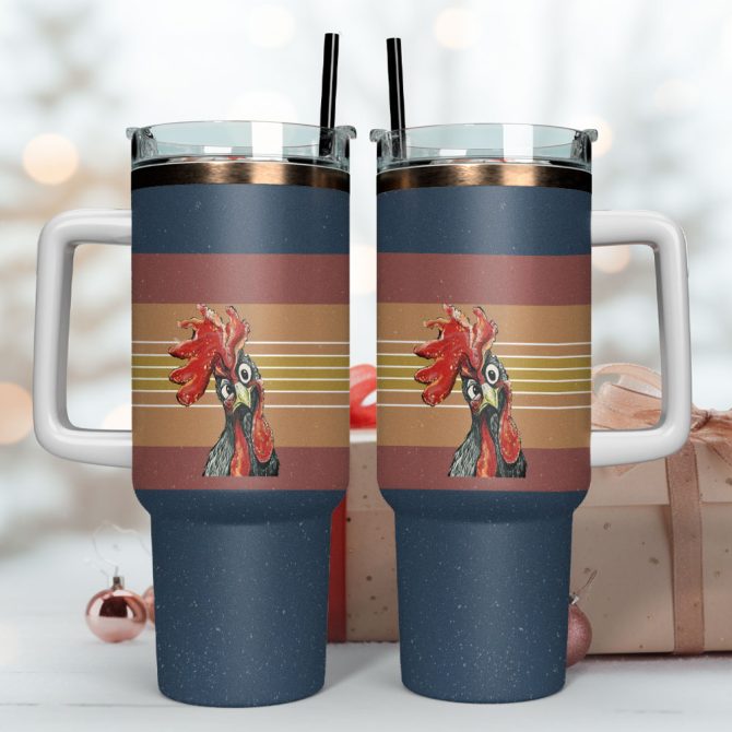 Cute Chicken Rooster Custom Stanley Quencher 40Oz Stainless Steel Tumbler With Handle - Image 4