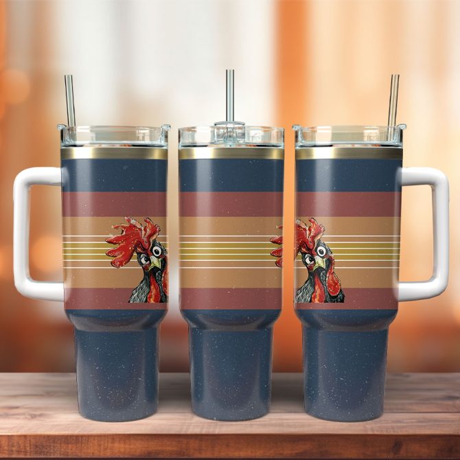 Cute Chicken Rooster Custom Stanley Quencher 40Oz Stainless Steel Tumbler With Handle