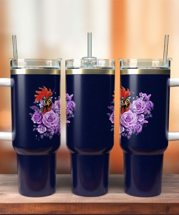 Cute Chicken Rooster Flower Custom Stanley Quencher 40Oz Stainless Steel Tumbler With Handle