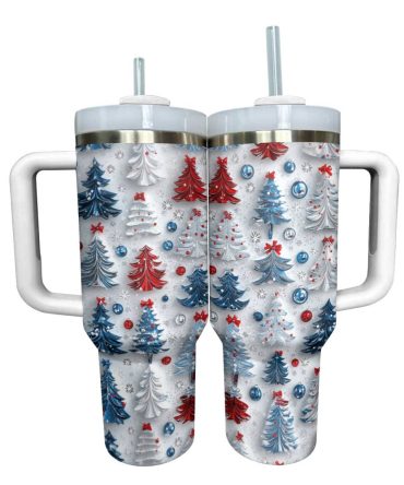 Cute Christmas Trees Custom Stanley Quencher 40Oz Stainless Steel Tumbler With Handle