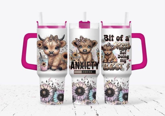 Cute Cow Flower Custom Stanley Quencher 40Oz Stainless Steel Tumbler With Handle