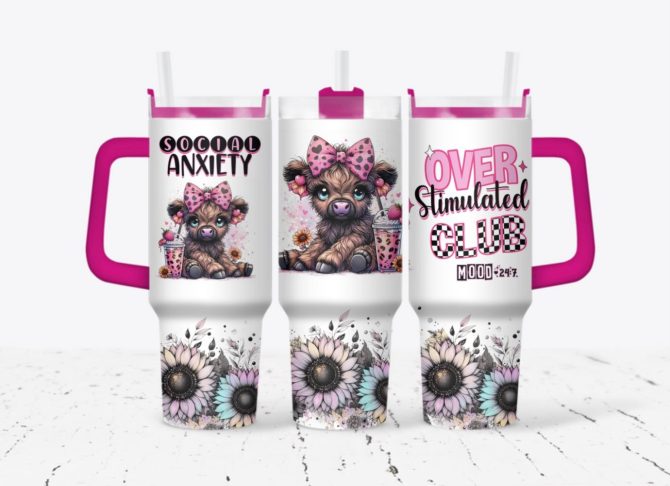 Cute Cow Flower Custom Stanley Quencher 40Oz Stainless Steel Tumbler With Handle