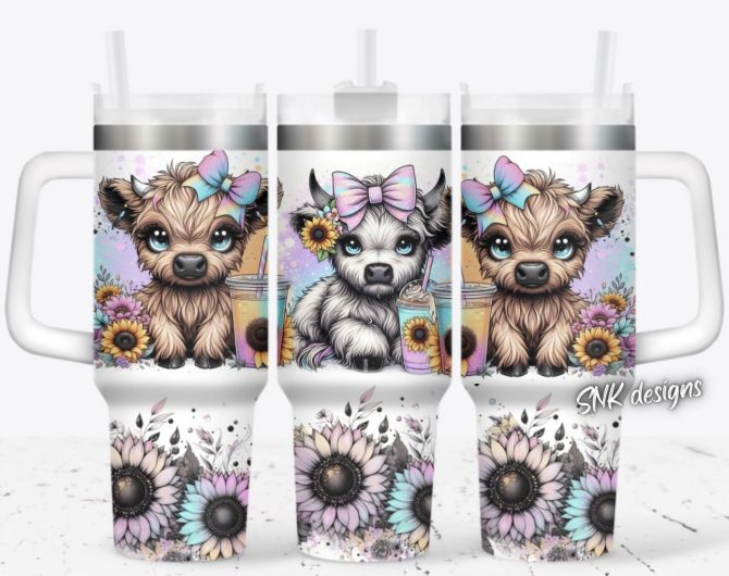 Cute Cow Flower Custom Stanley Quencher 40Oz Stainless Steel Tumbler With Handle